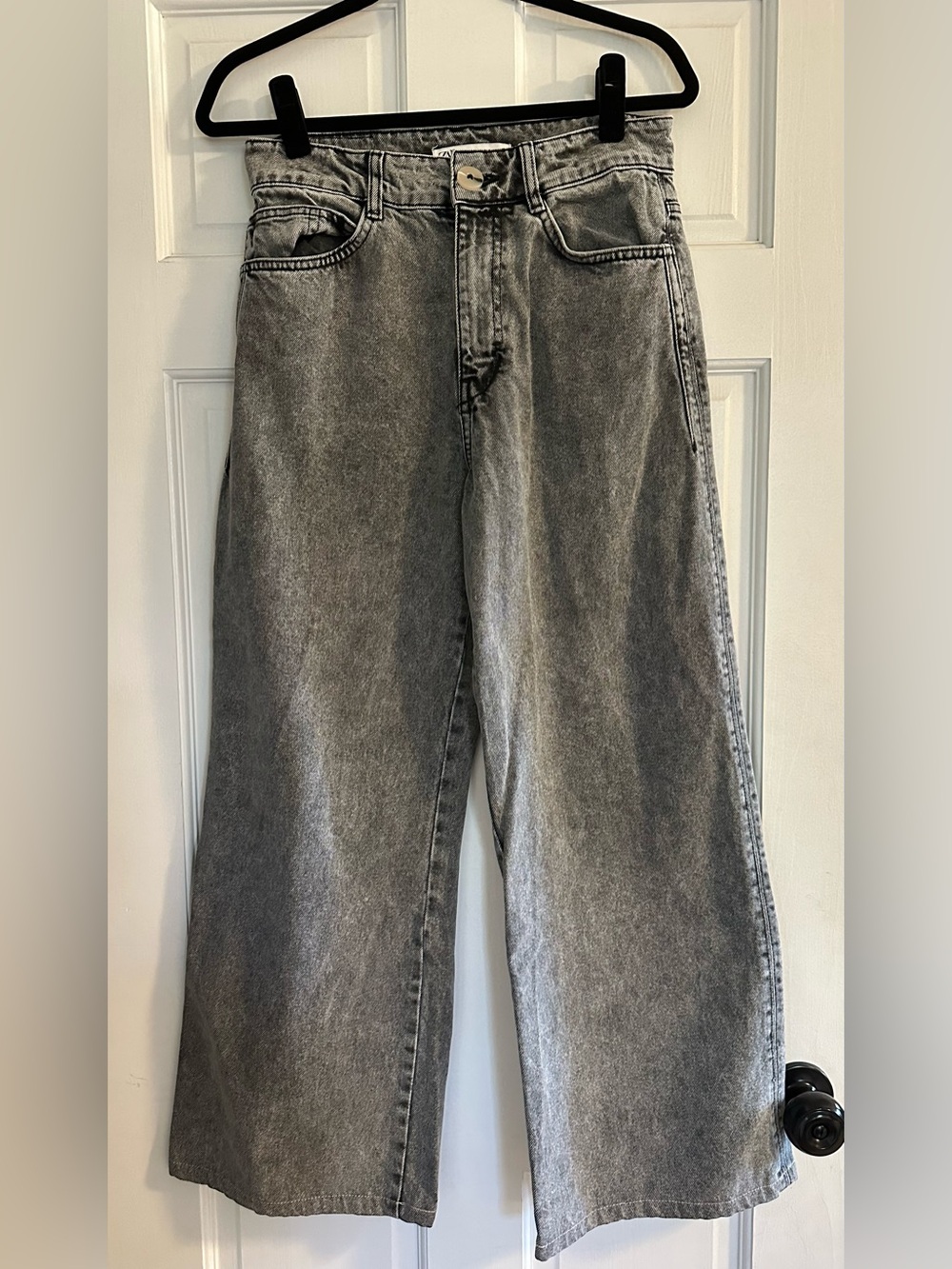 Zara Wide Leg High-Rise Gray Wash Jeans 100% Cotton Size 6 - Picture 2 of 10